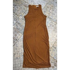Nine West Rust Orange Sleeveless Textured Knit Bodycon Midi Dress Size 10